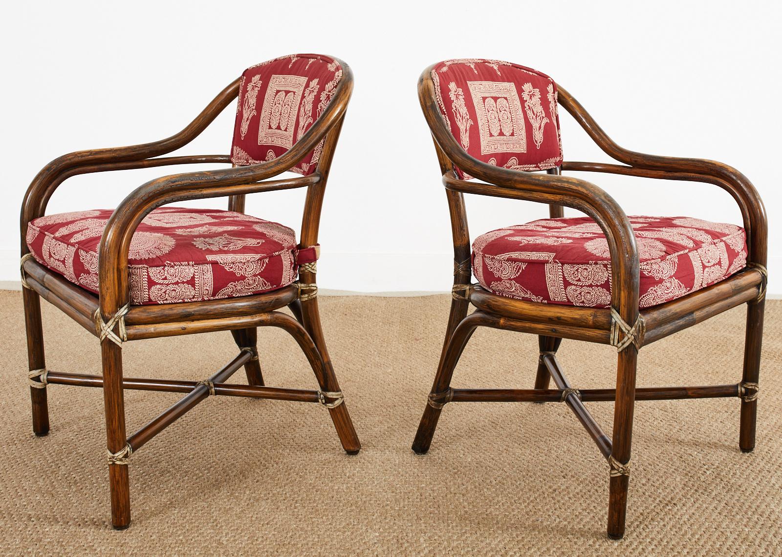 Hand-Crafted Pair of McGuire Armchairs with Rajasthan Style Upholstery