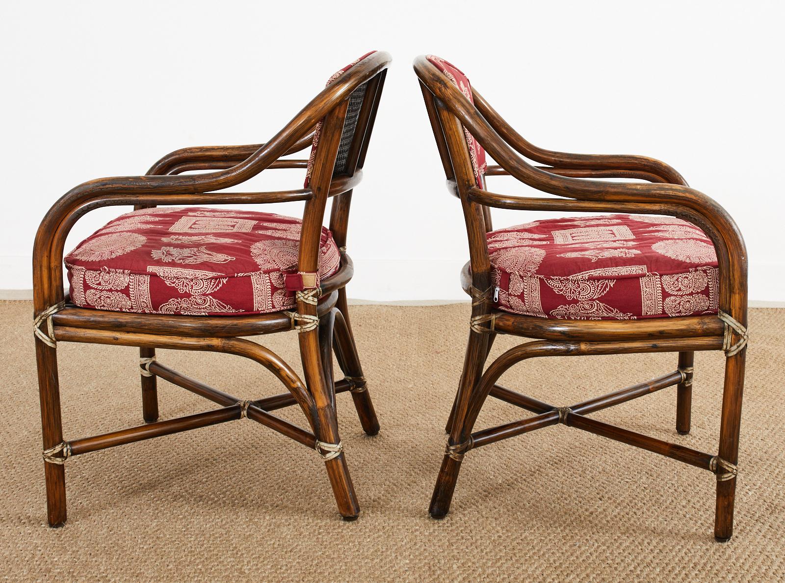 Pair of McGuire Armchairs with Rajasthan Style Upholstery In Good Condition In Rio Vista, CA