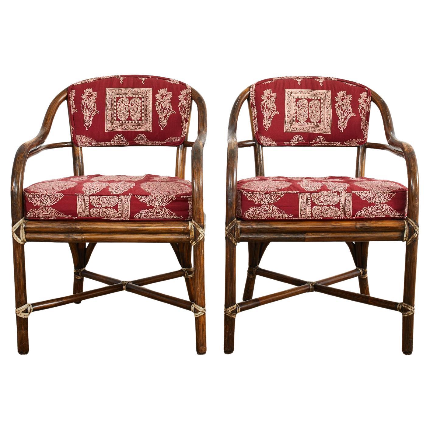 Pair of McGuire Armchairs with Rajasthan Style Upholstery