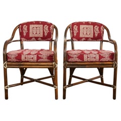 Vintage Pair of McGuire Armchairs with Rajasthan Style Upholstery
