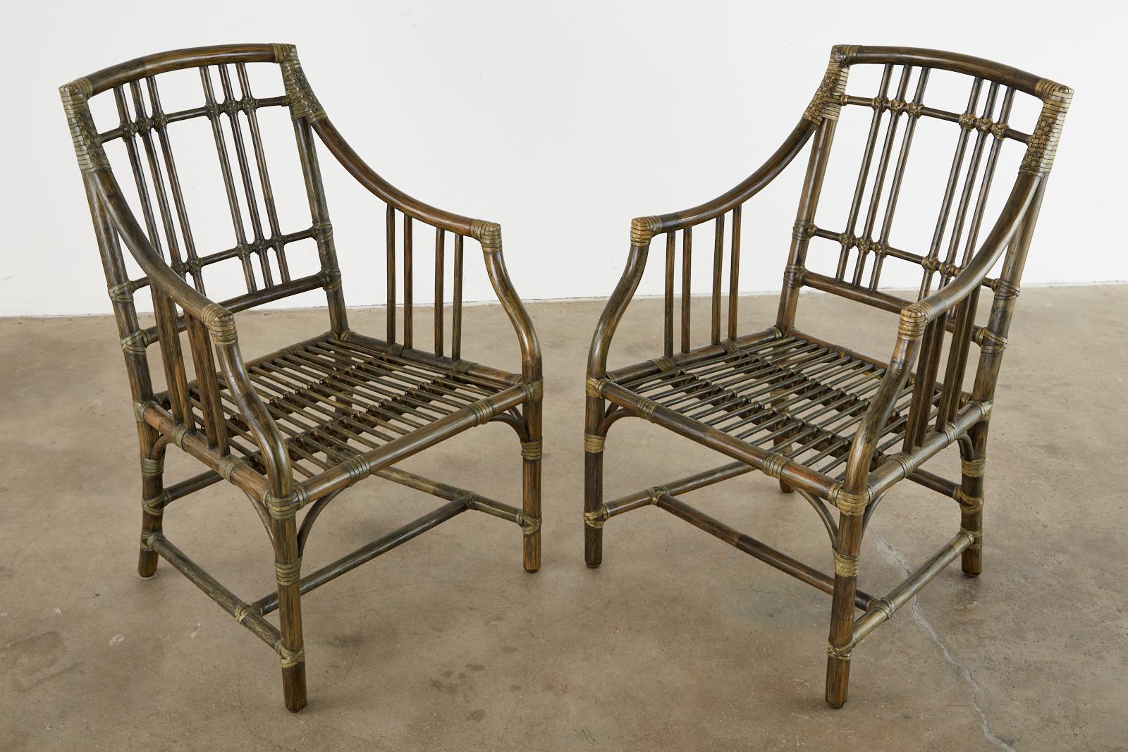 Pair of McGuire Balboa Rattan Armchairs or Dining Chairs In Good Condition In Rio Vista, CA
