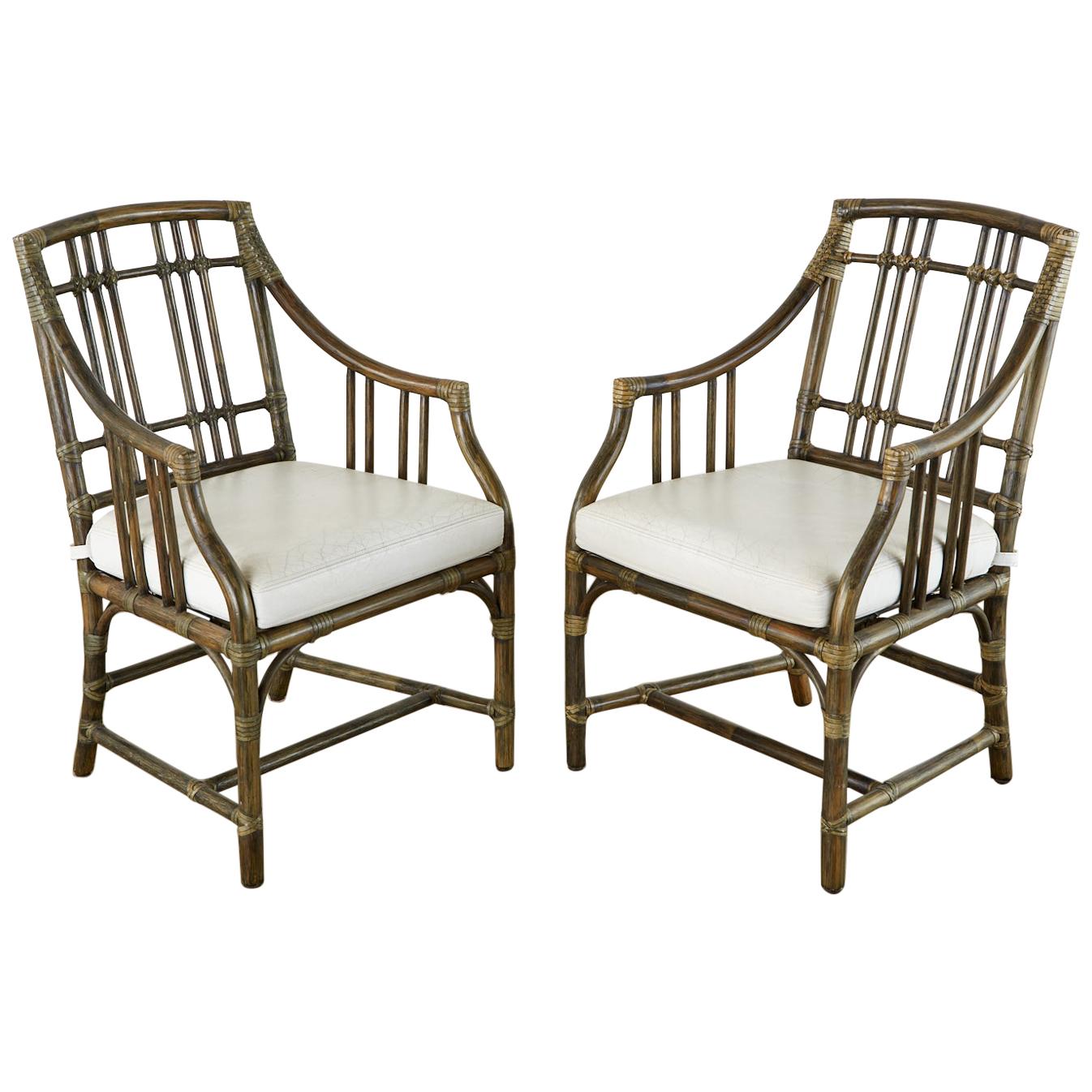 Pair of McGuire Balboa Rattan Armchairs or Dining Chairs
