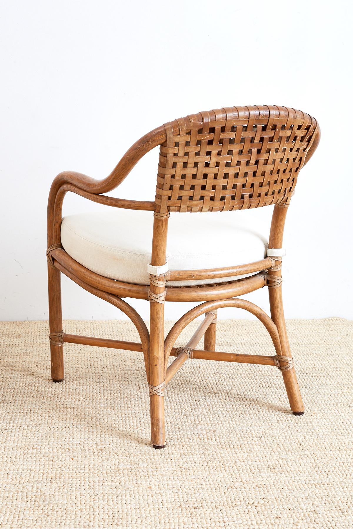 Pair of McGuire Bamboo and Woven Leather Armchairs 7