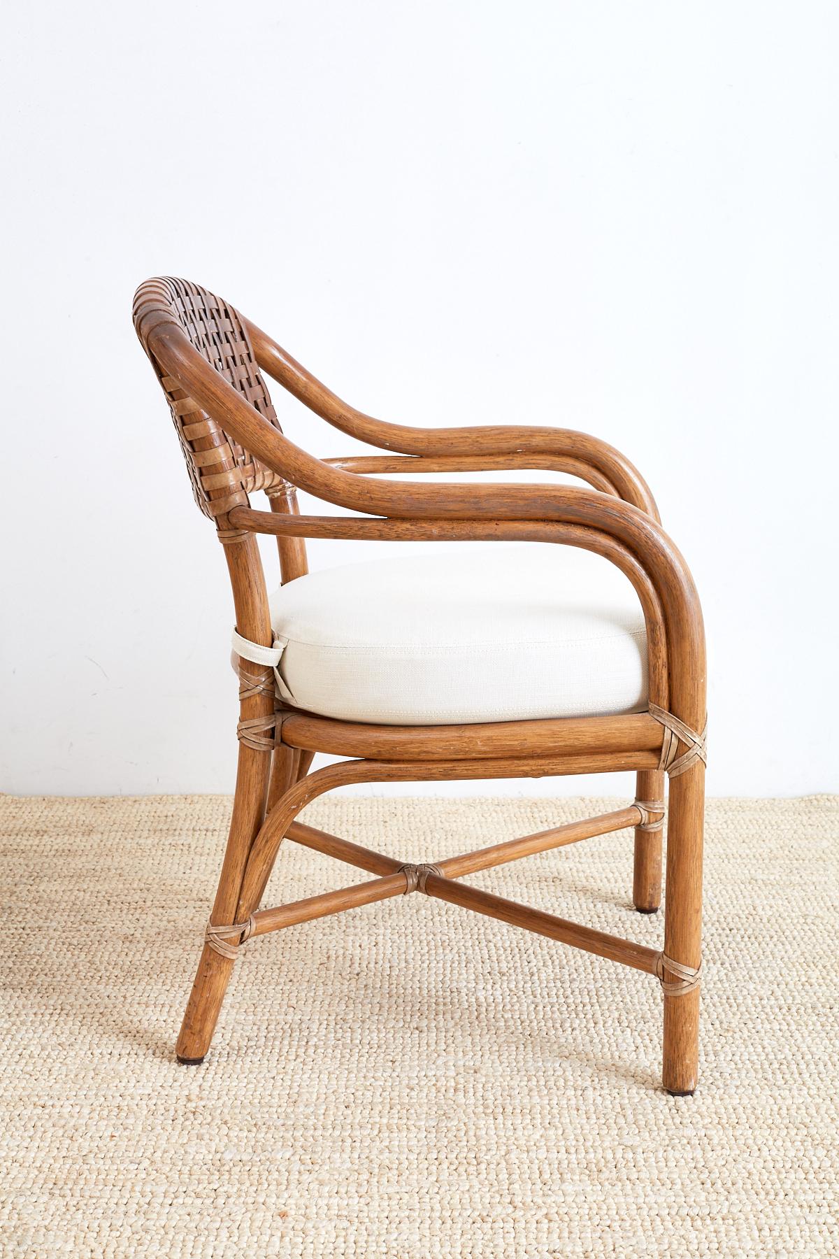 Pair of McGuire Bamboo and Woven Leather Armchairs 1