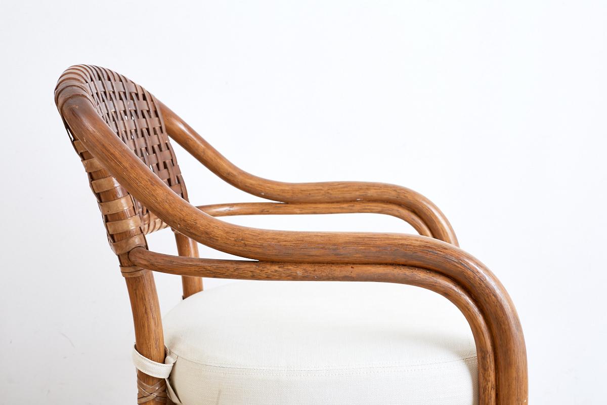 Pair of McGuire Bamboo and Woven Leather Armchairs 2