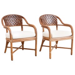 Vintage Pair of McGuire Bamboo and Woven Leather Armchairs