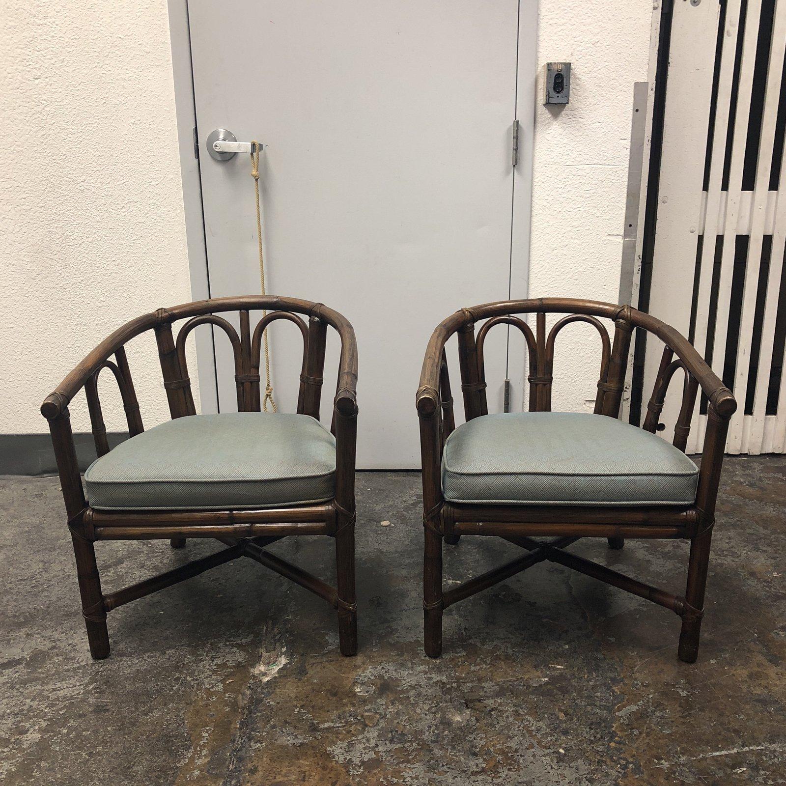 Organic Modern Pair of McGuire Bamboo Barrel Chairs For Sale