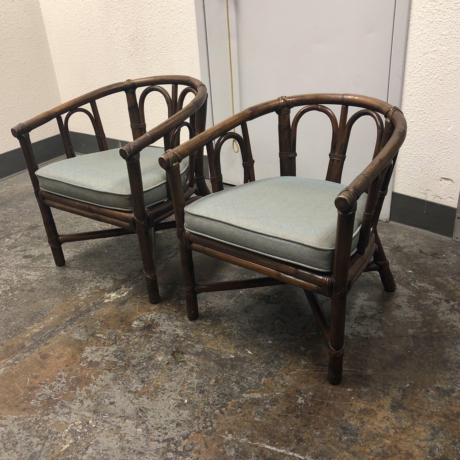 American Pair of McGuire Bamboo Barrel Chairs For Sale