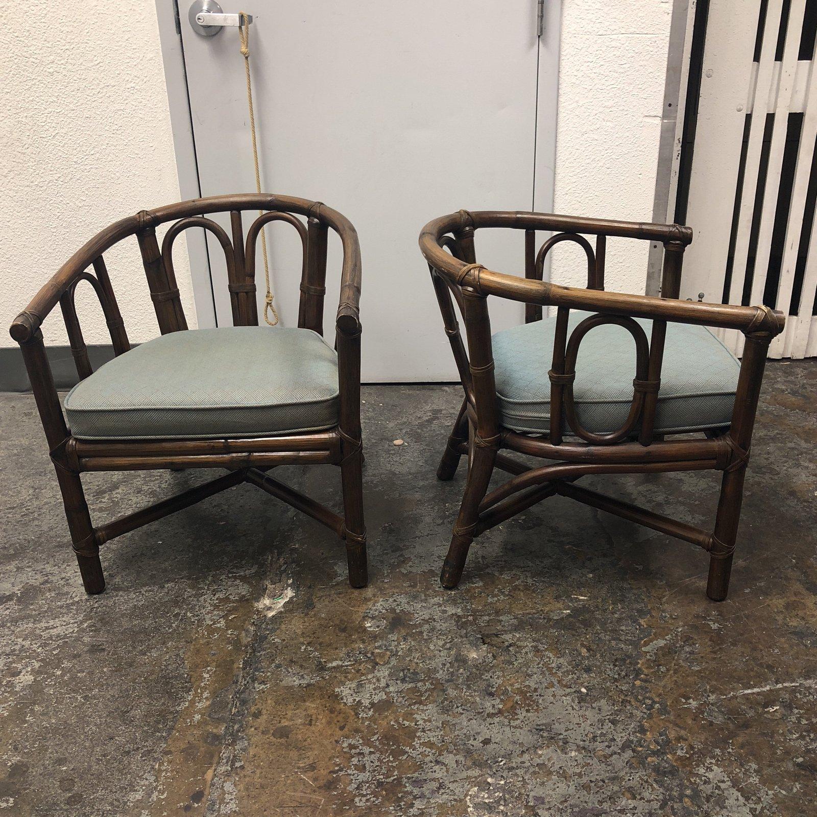 Contemporary Pair of McGuire Bamboo Barrel Chairs For Sale