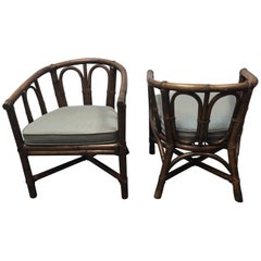 Pair of McGuire Bamboo Barrel Chairs