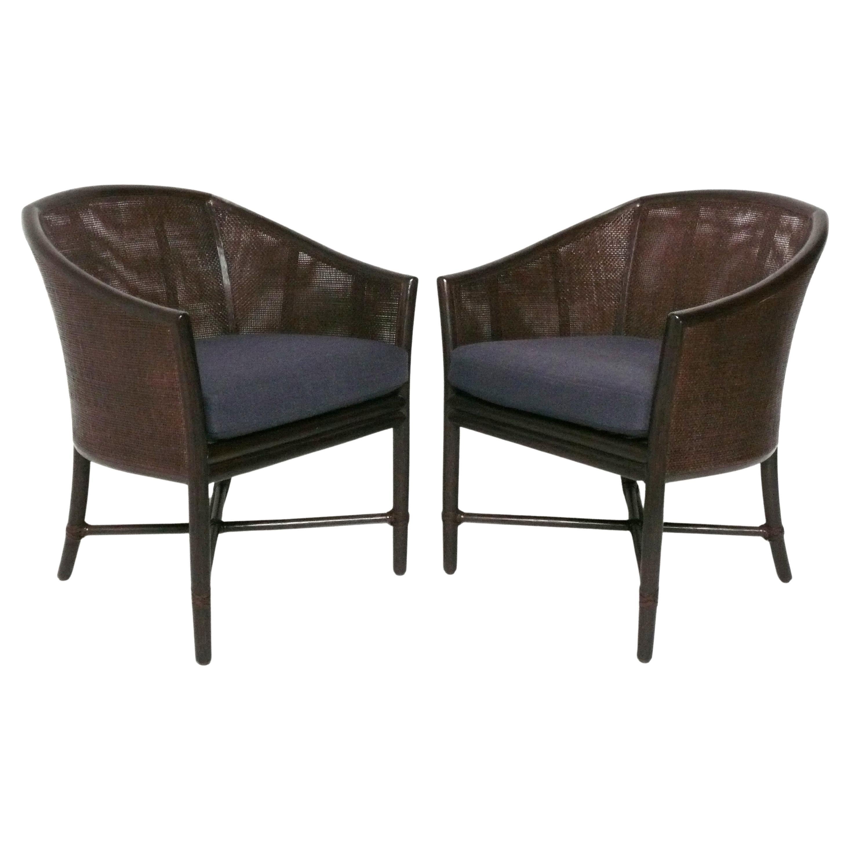 Pair of McGuire Bamboo Caned Chairs Chinoiserie Style For Sale