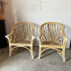 Pair of McGuire Bamboo Lounge Chairs, Original Finish, No Cushions