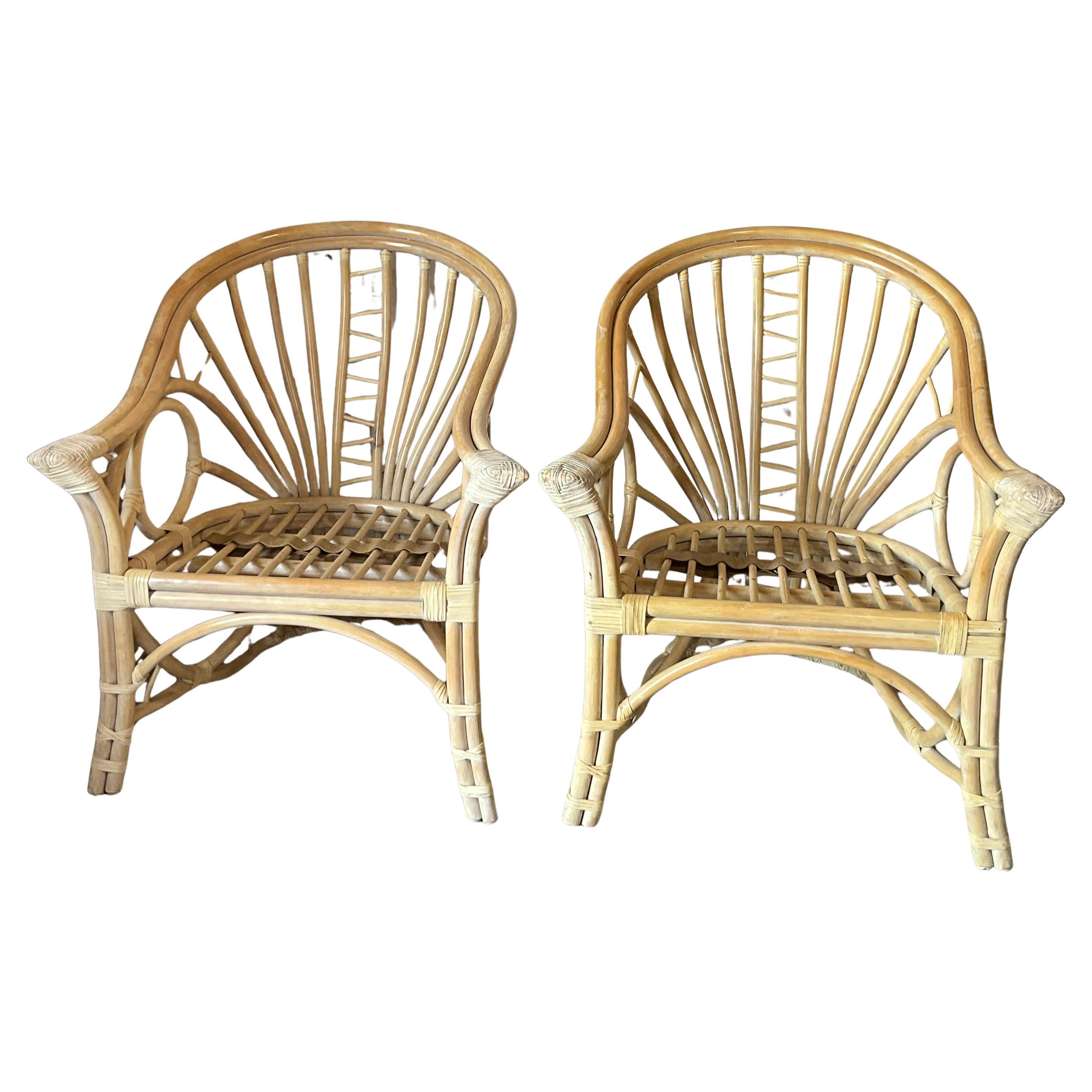 Coppia di sedie da salotto in bambù McGuire, finitura originale, senza cuscini