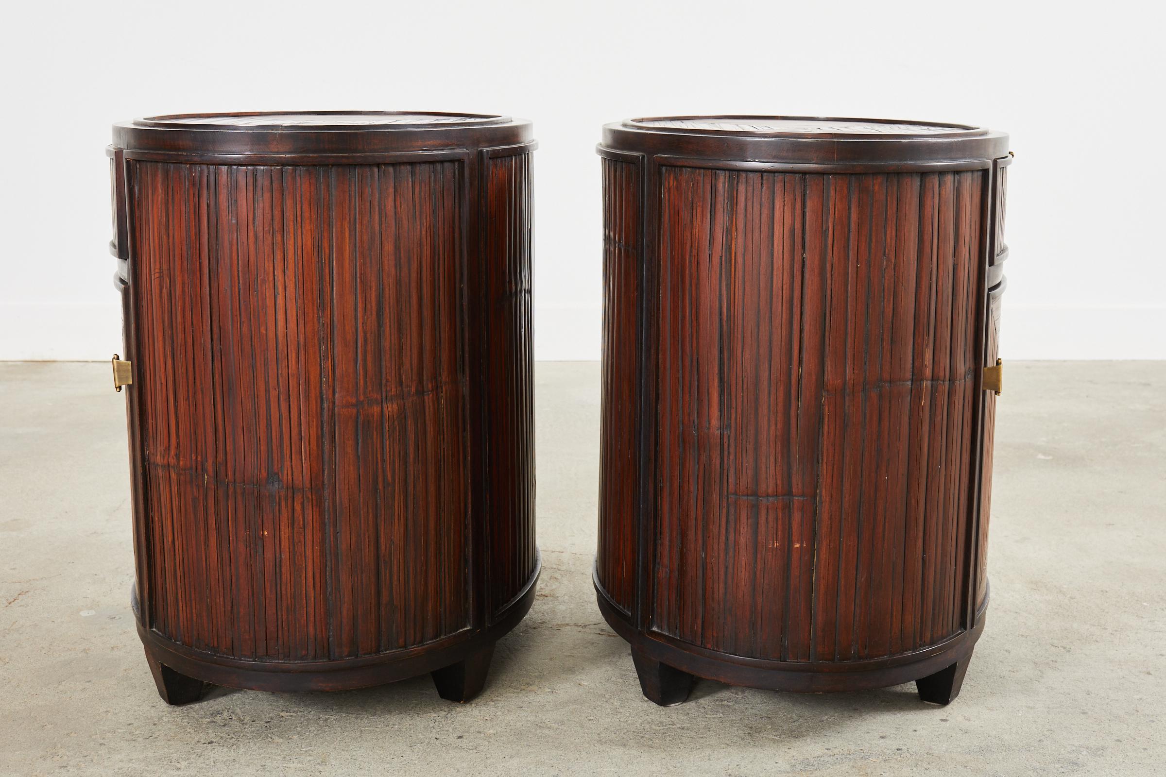 Pair of McGuire Bamboo Oak Drum Form Nightstands or Side Tables 9