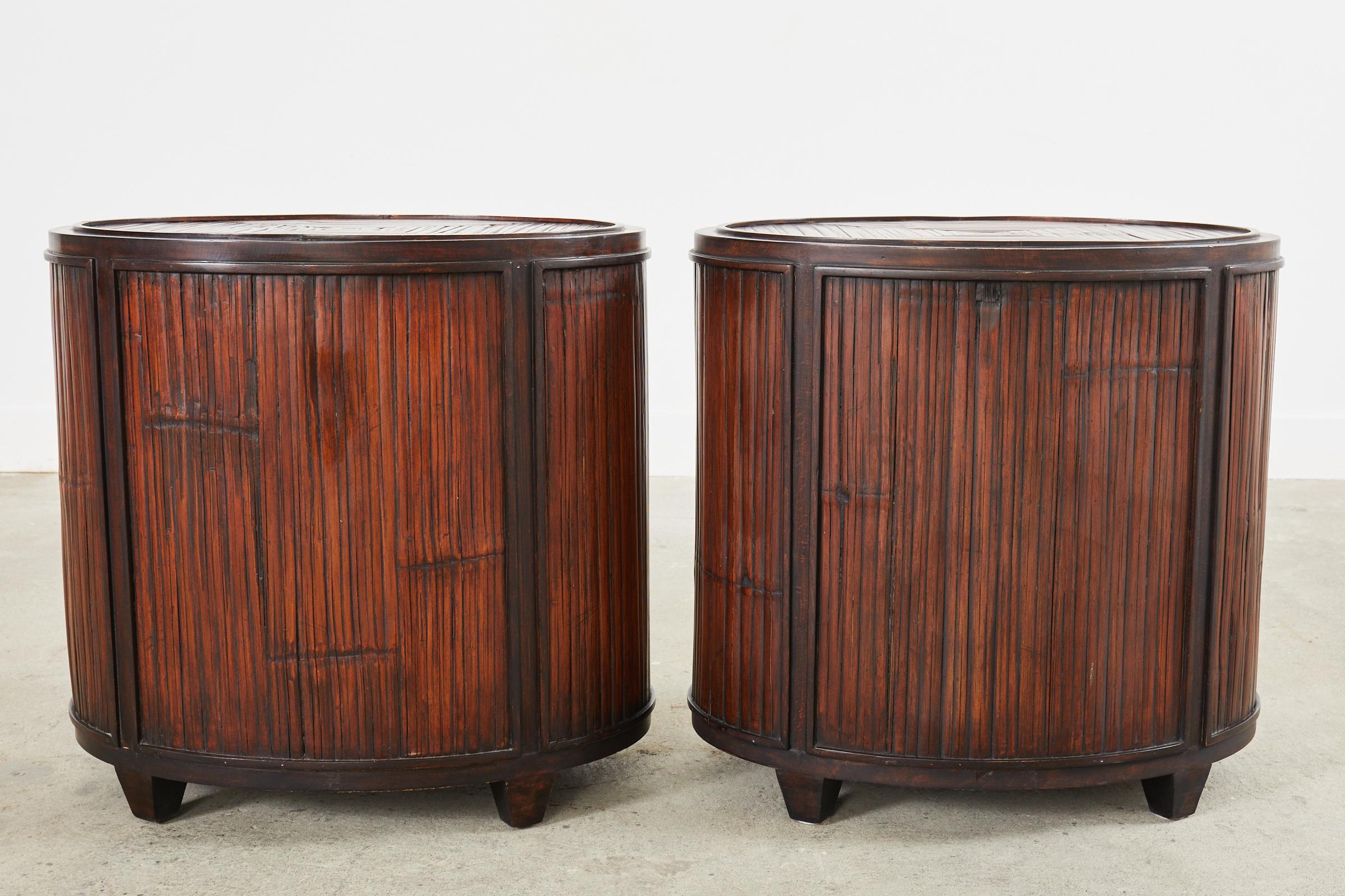 Pair of McGuire Bamboo Oak Drum Form Nightstands or Side Tables 11