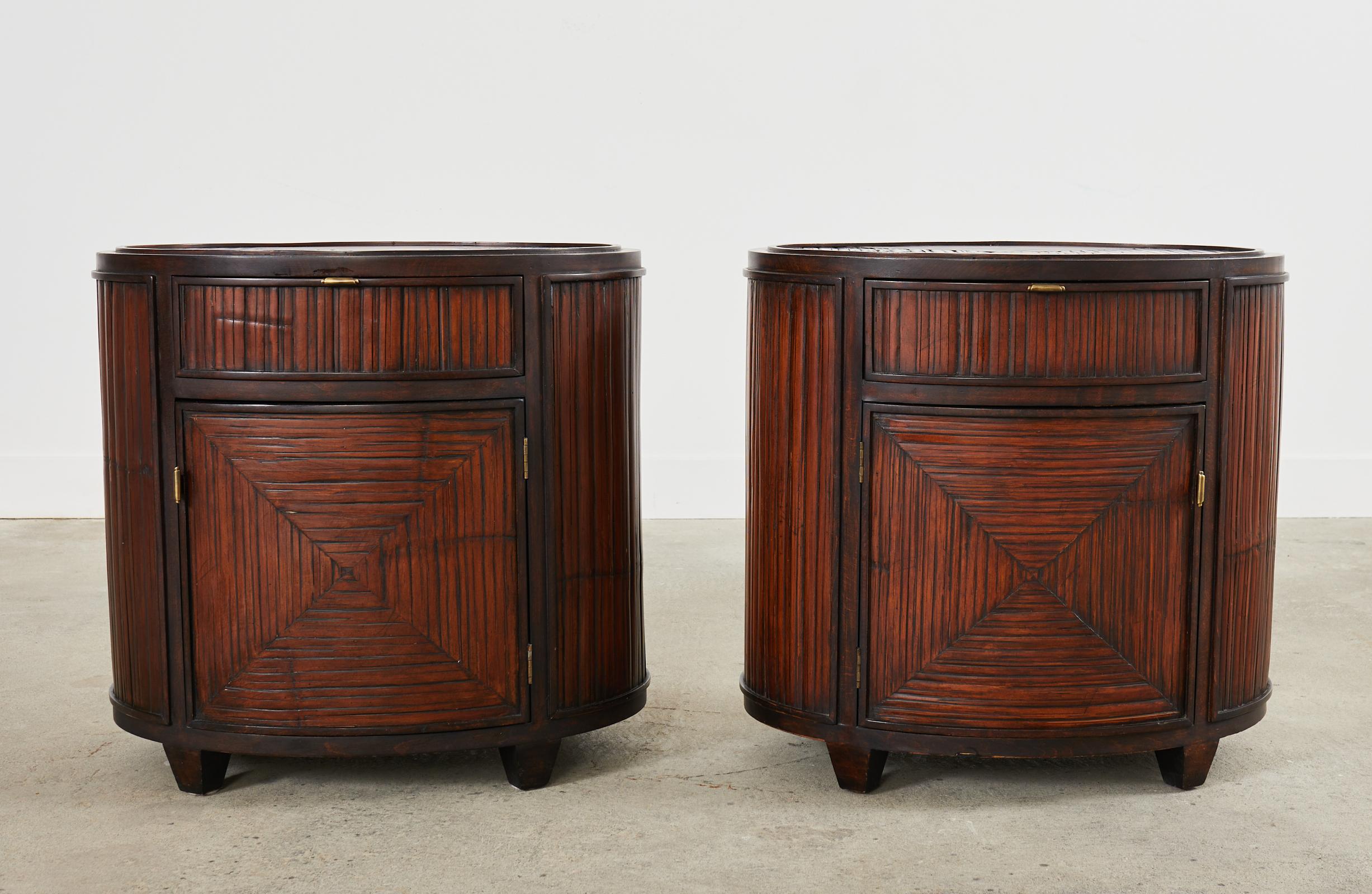 Organic Modern Pair of McGuire Bamboo Oak Drum Form Nightstands or Side Tables
