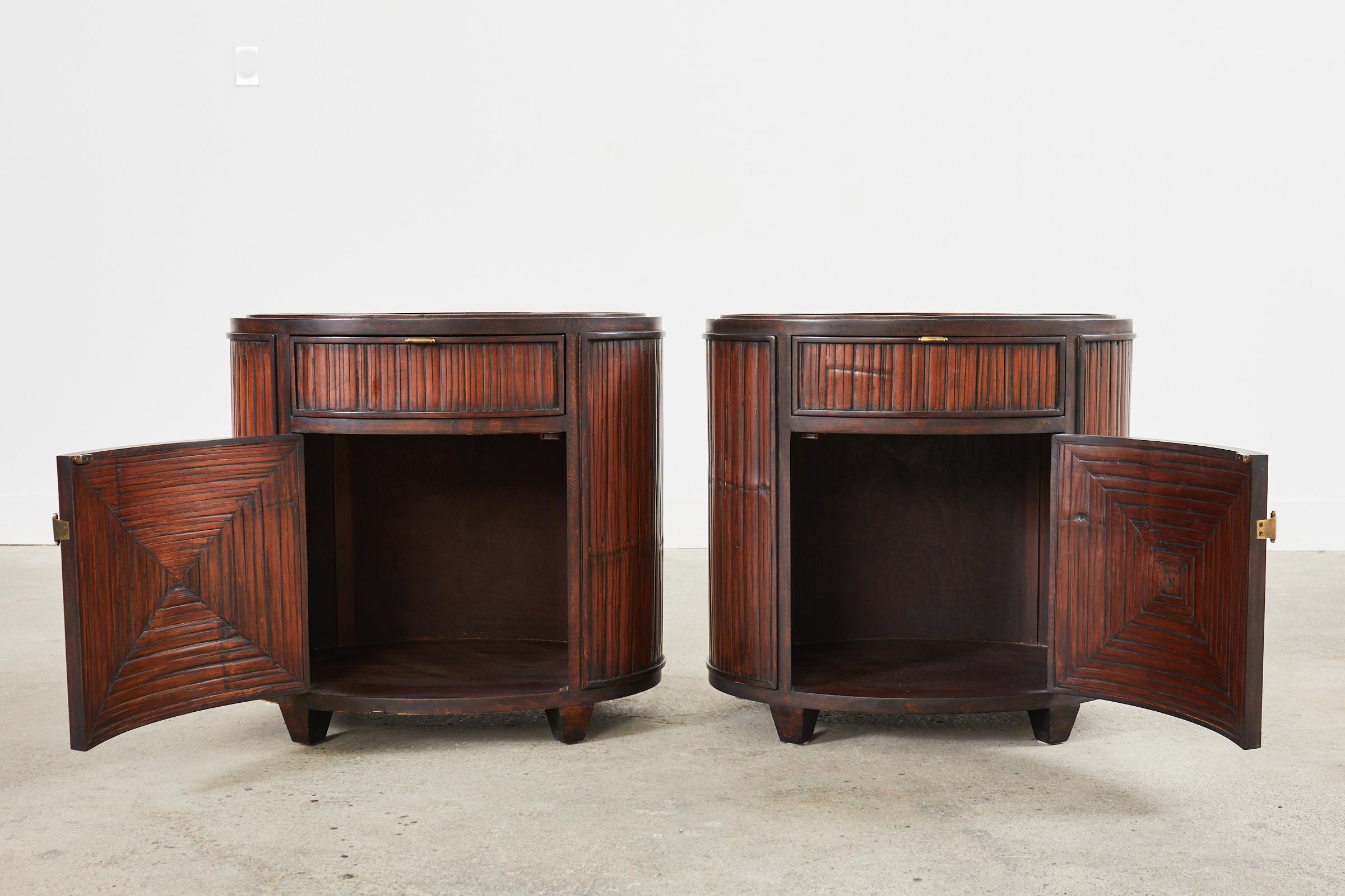 20th Century Pair of McGuire Bamboo Oak Drum Form Nightstands or Side Tables