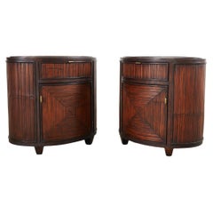 Pair of McGuire Bamboo Oak Drum Form Nightstands or Side Tables