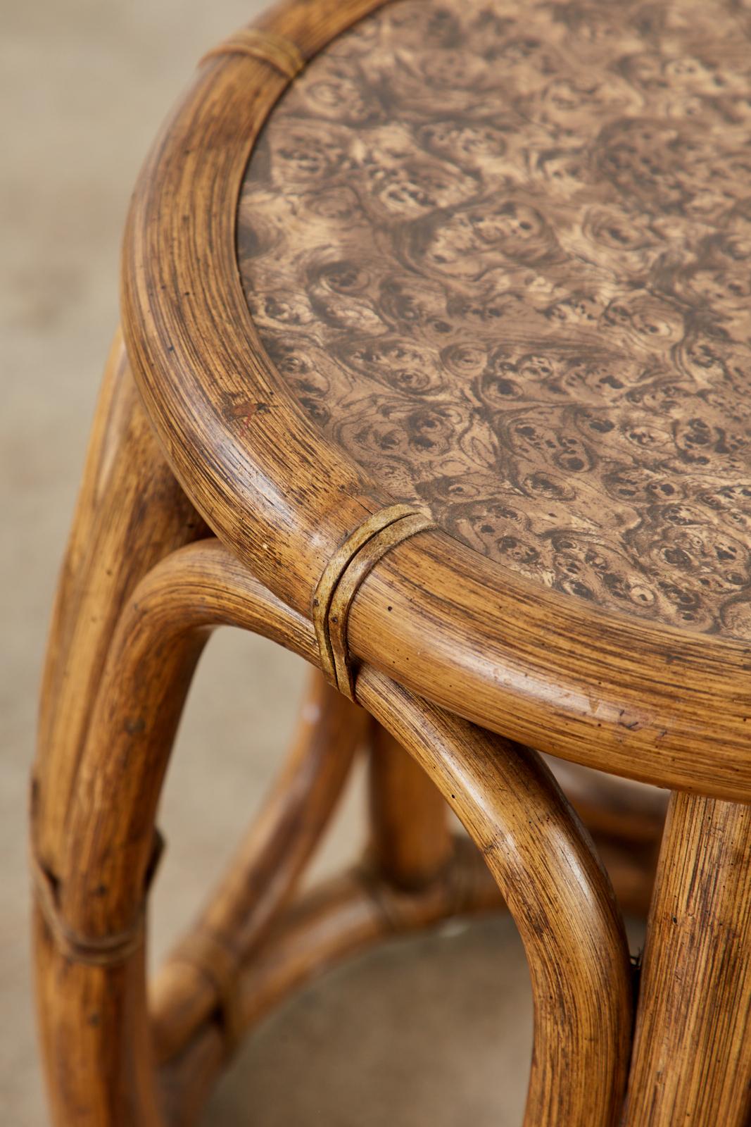 Pair of McGuire Bamboo Rattan Stools or Drink Tables In Good Condition In Rio Vista, CA