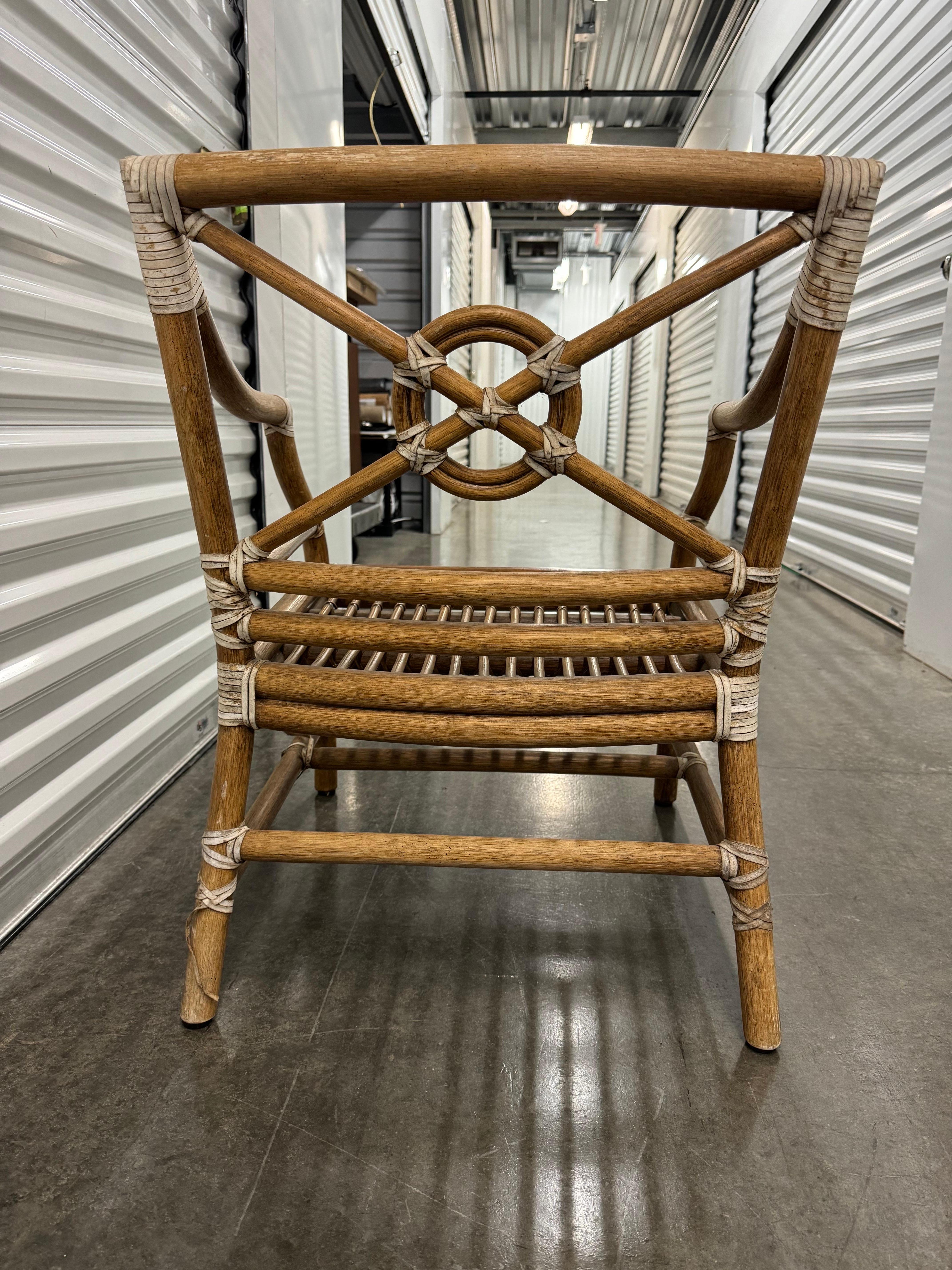 Pair Of McGuire Bamboo Target Back Chairs In Good Condition For Sale In San Carlos, CA
