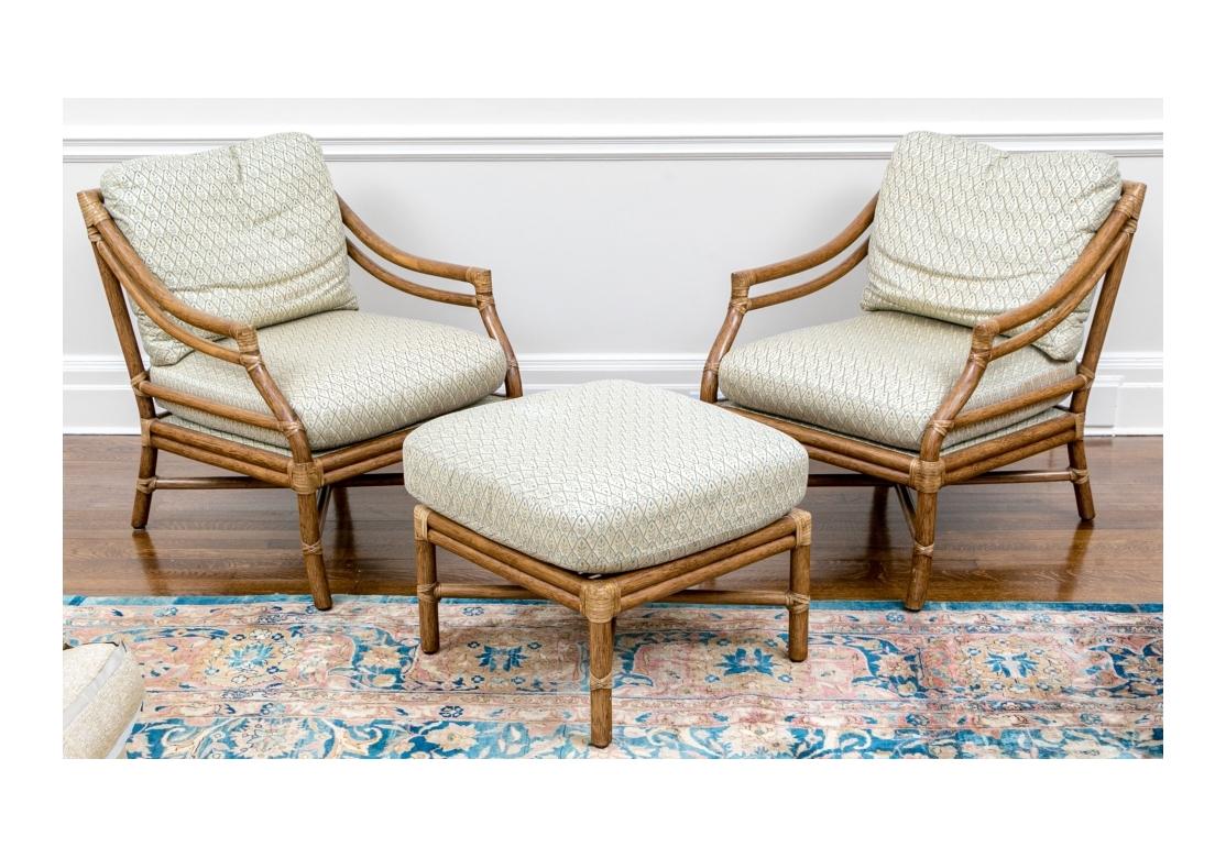 McGuire Boho fauteuils à dossier cible en rotin avec pouf en vente 11