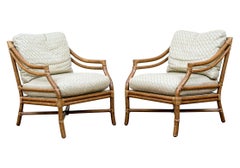 Pair of McGuire Boho Rattan Target Back Armchairs with Ottoman