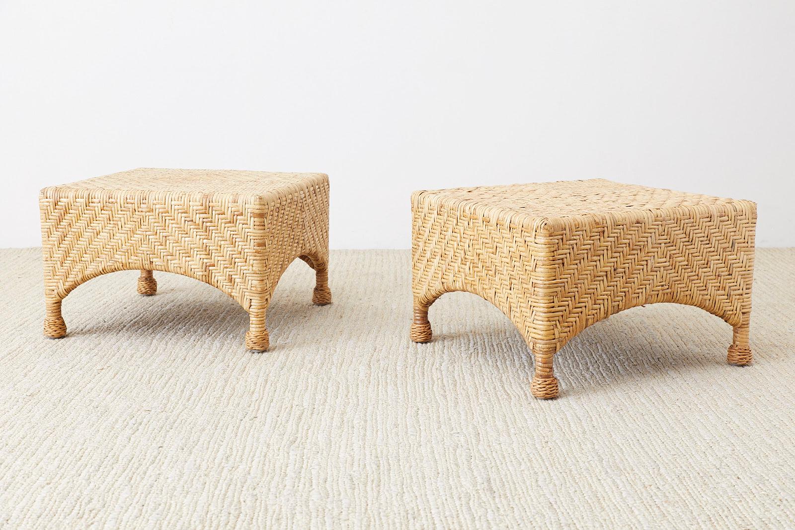 Pair of McGuire California Modern Rattan Drinks Tables In Good Condition In Rio Vista, CA