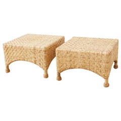 Pair of McGuire California Modern Rattan Drinks Tables