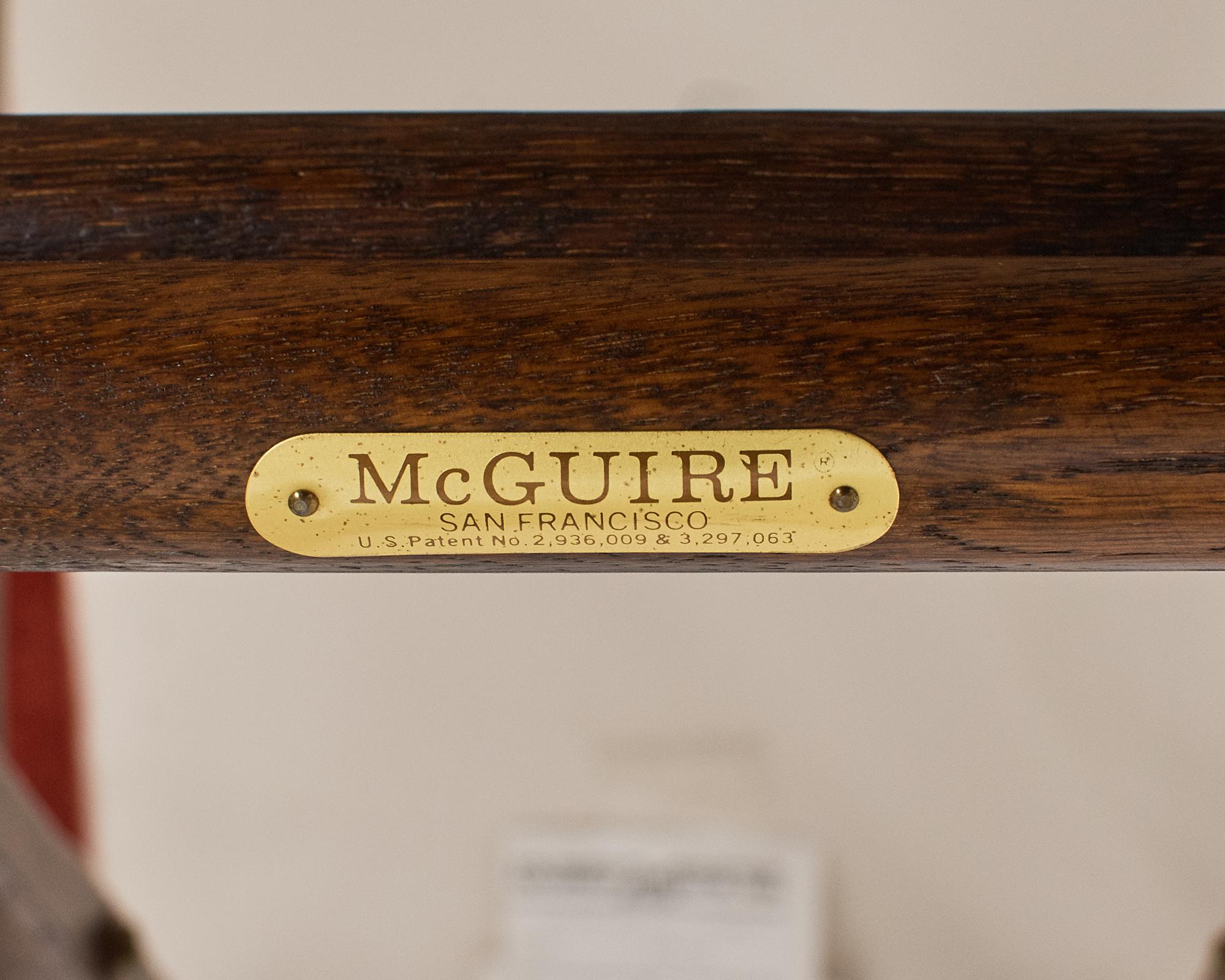 Brass Pair of McGuire Campaign Style Oak Directors Chairs For Sale