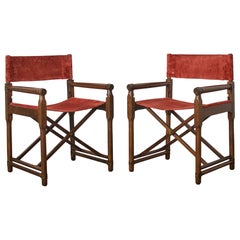 Pair of McGuire Campaign Style Oak Directors Chairs