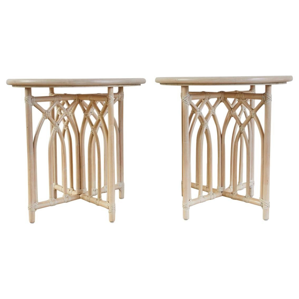 Pair of McGuire Cerused Rattan Bamboo Drink Tables