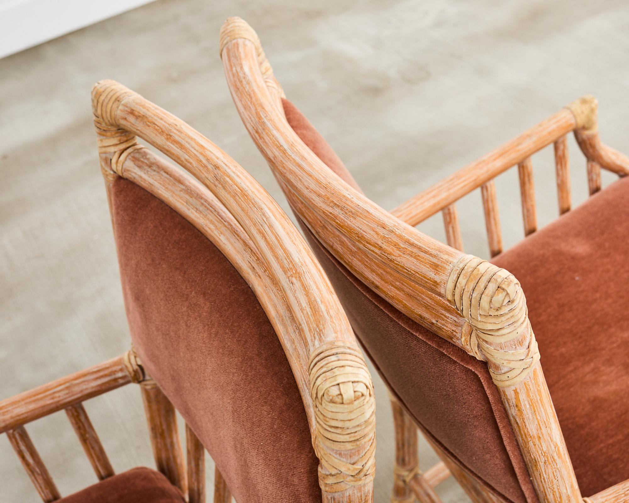 Coppia di poltrone da biblioteca McGuire in rattan cerato e mohair in vendita 5