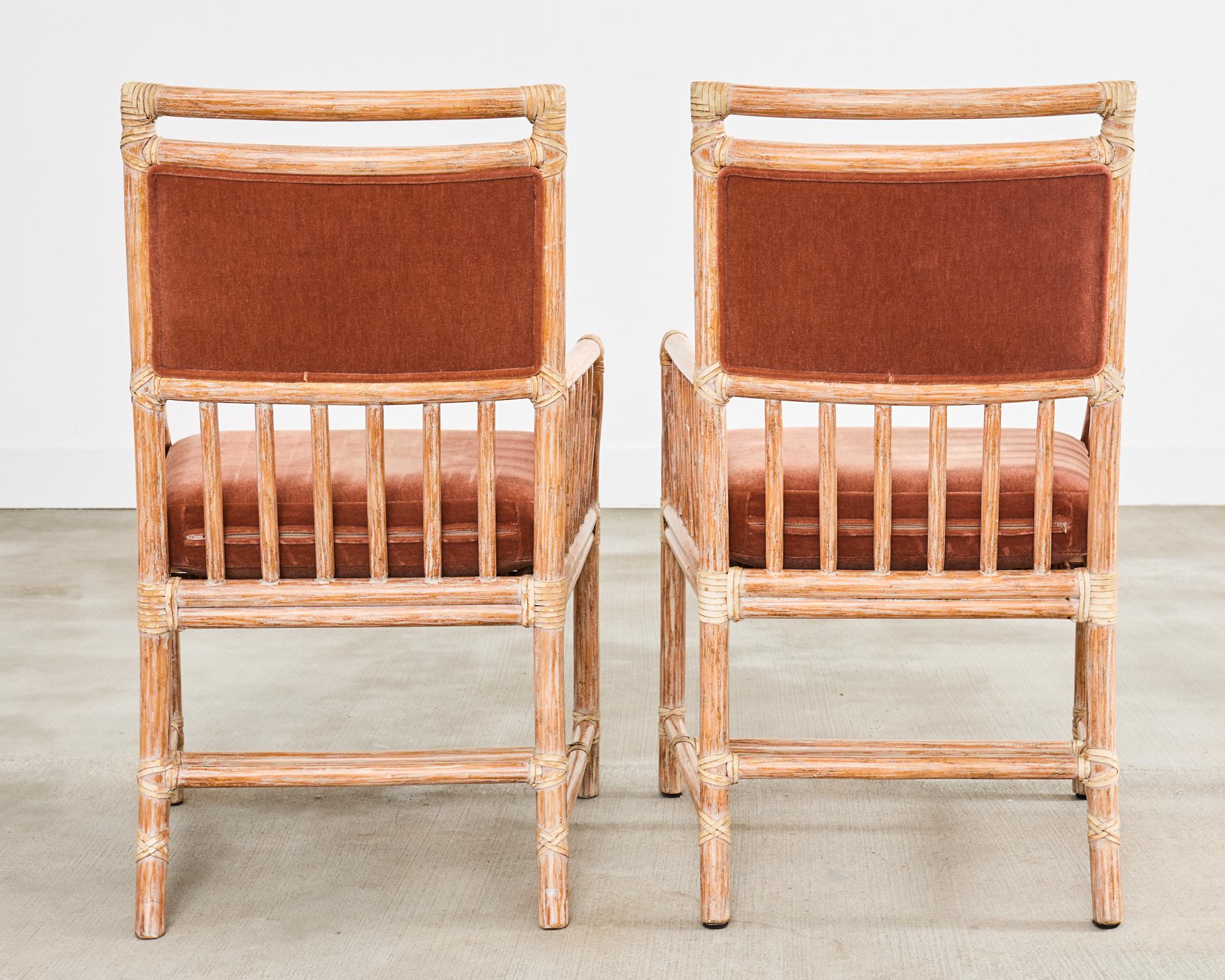 Coppia di poltrone da biblioteca McGuire in rattan cerato e mohair in vendita 6