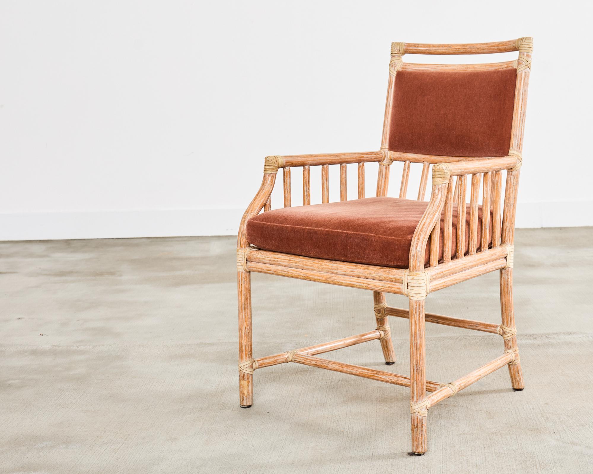 Coppia di poltrone da biblioteca McGuire in rattan cerato e mohair in vendita 8