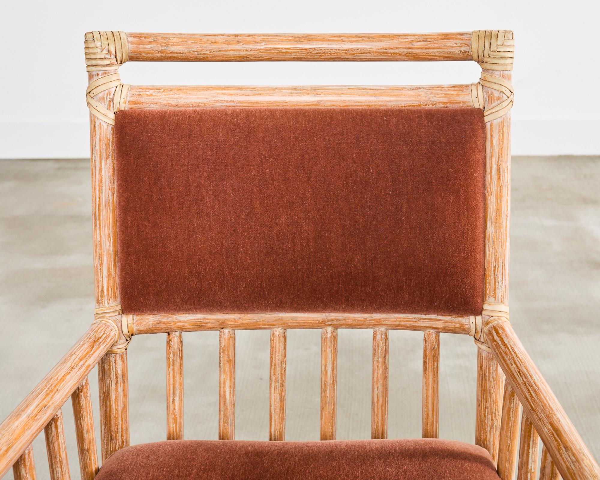 Coppia di poltrone da biblioteca McGuire in rattan cerato e mohair in vendita 9