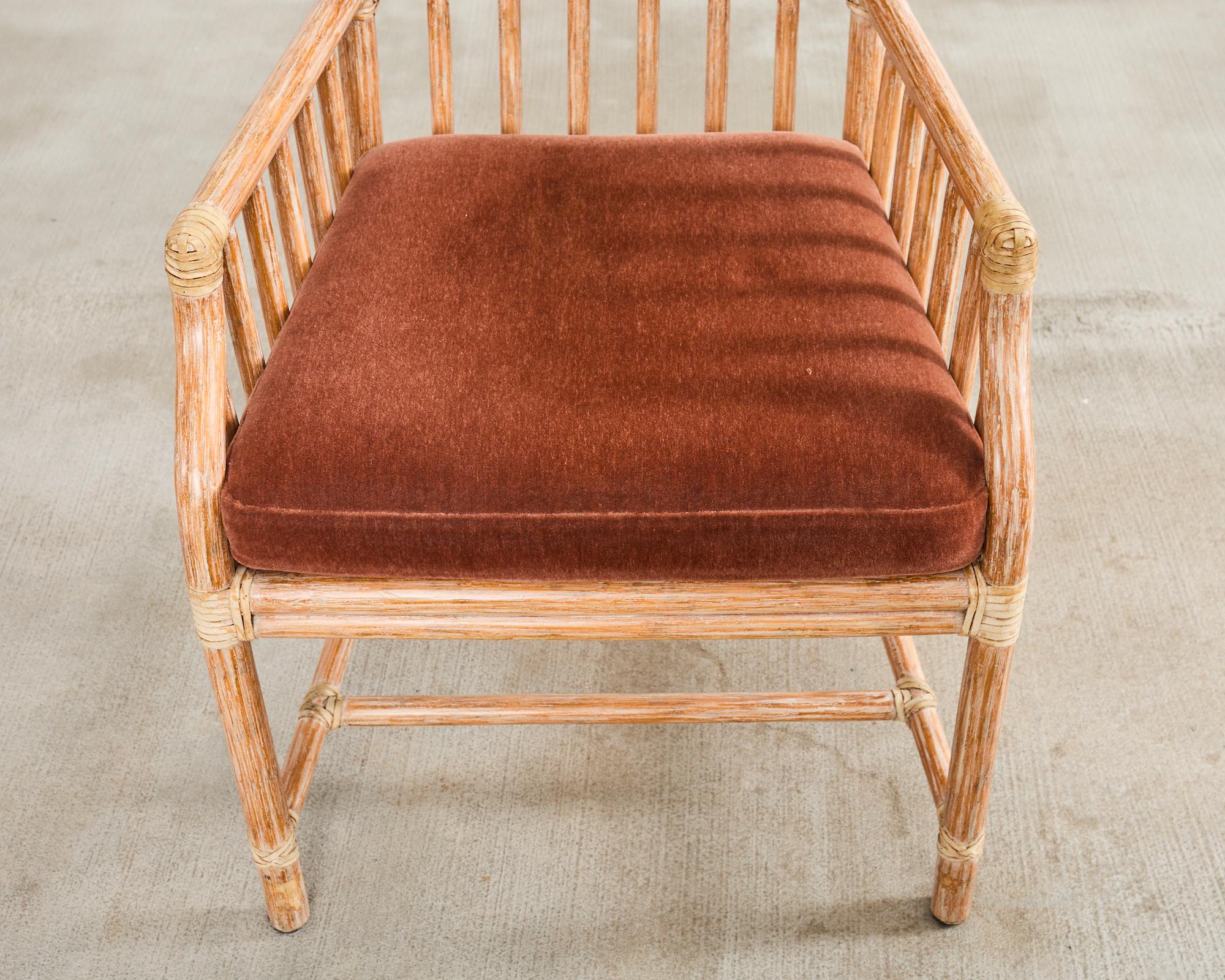 Coppia di poltrone da biblioteca McGuire in rattan cerato e mohair in vendita 10