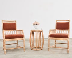 Pair of McGuire Cerused Rattan Mohair Library Armchairs