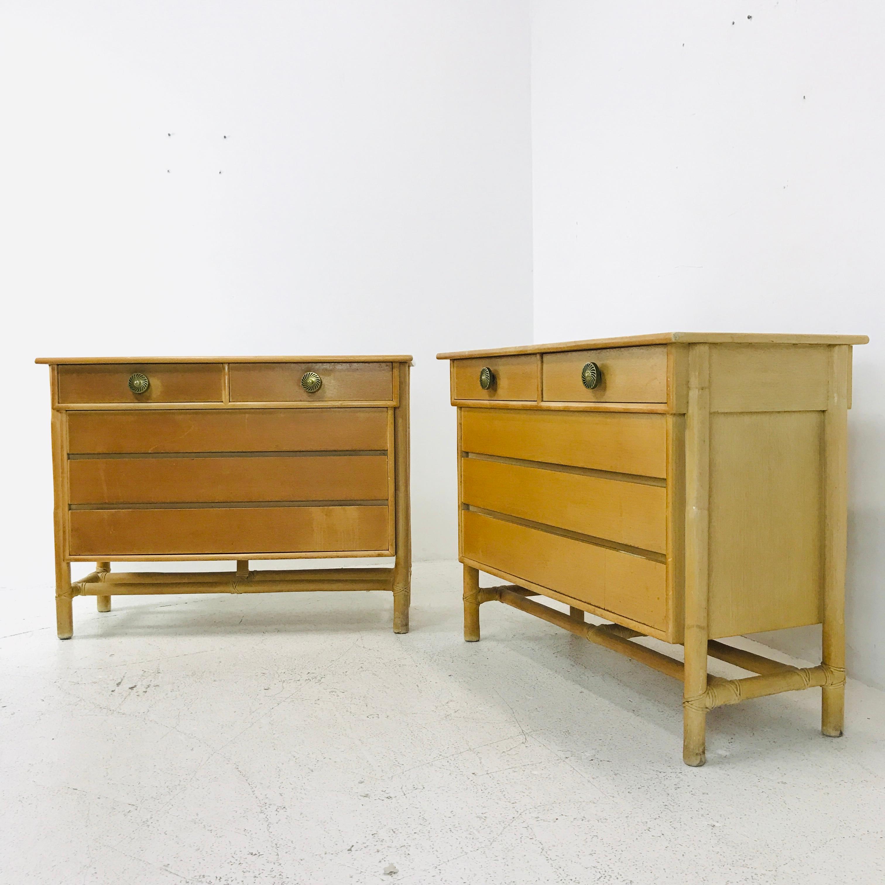 Mid-Century Modern Pair of McGuire Commodes/Chests