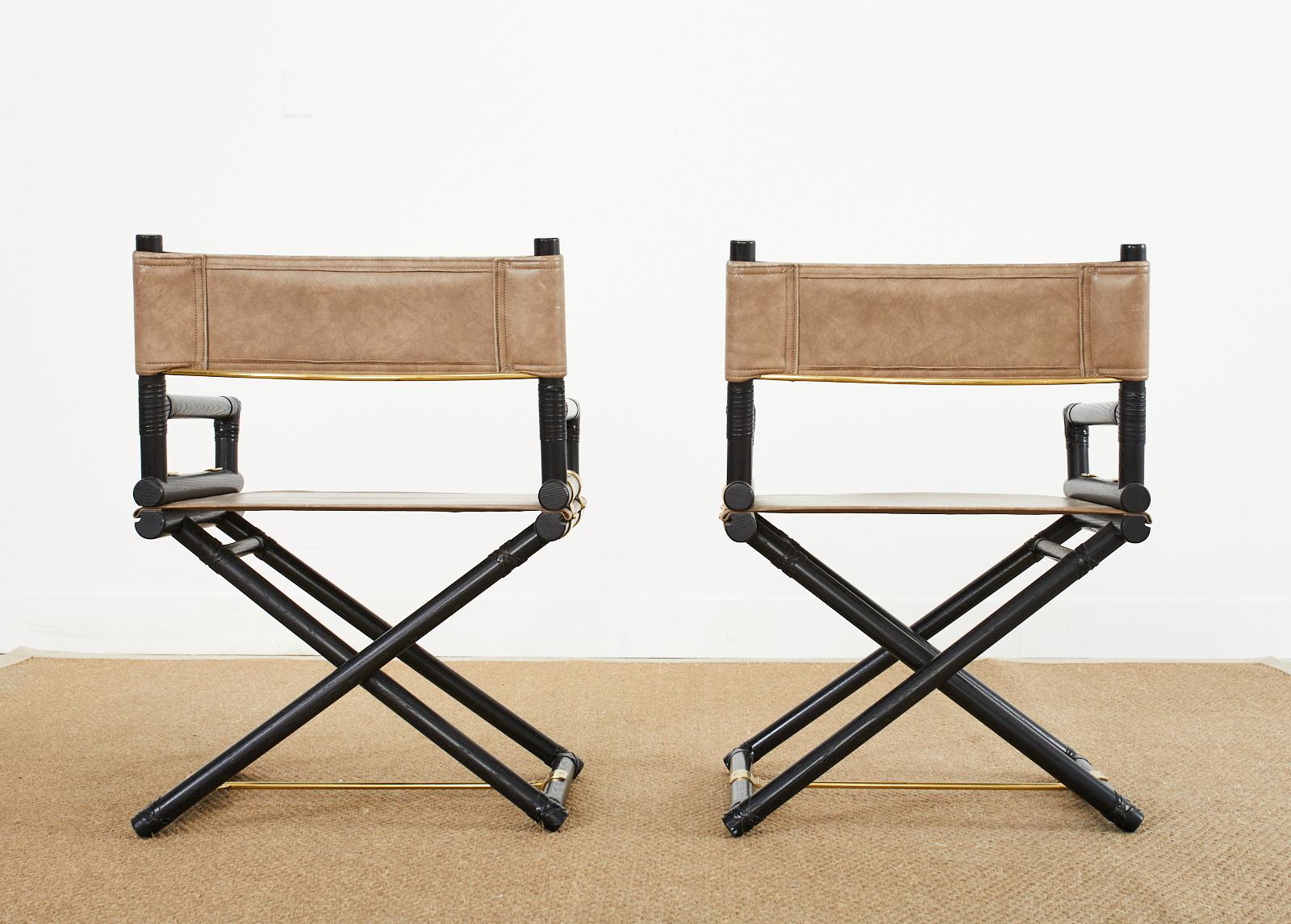 Pair of McGuire Ebonized Oak Campaign Style Directors Chairs 13