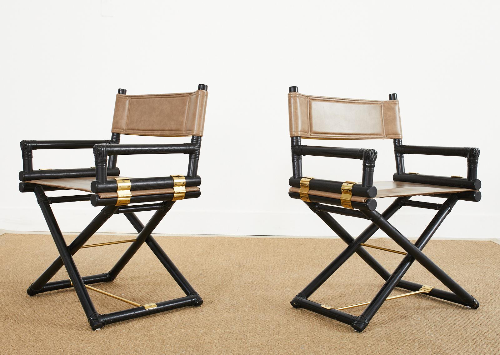 Pair of McGuire Ebonized Oak Campaign Style Directors Chairs In Good Condition In Rio Vista, CA