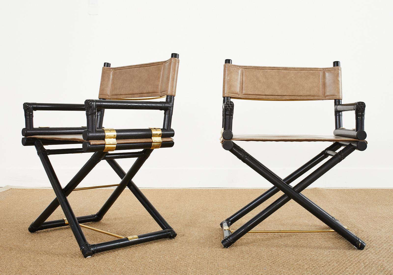 20th Century Pair of McGuire Ebonized Oak Campaign Style Directors Chairs