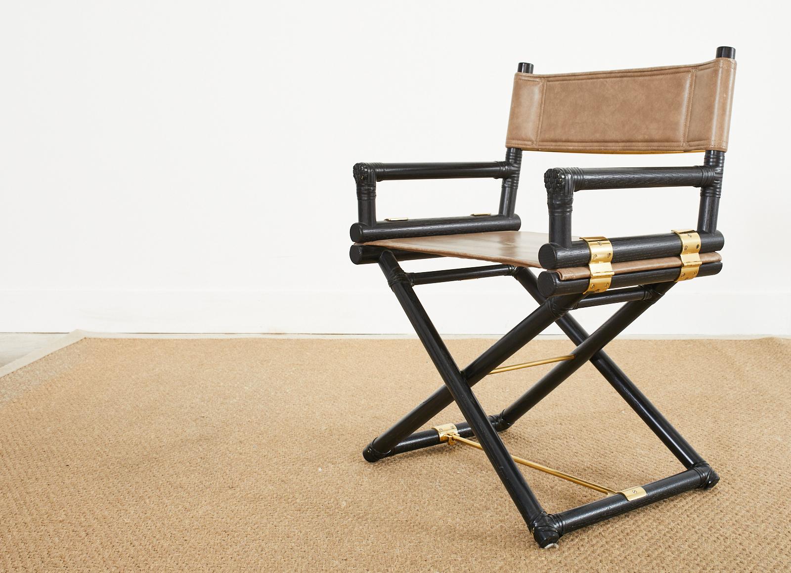 Pair of McGuire Ebonized Oak Campaign Style Directors Chairs 2