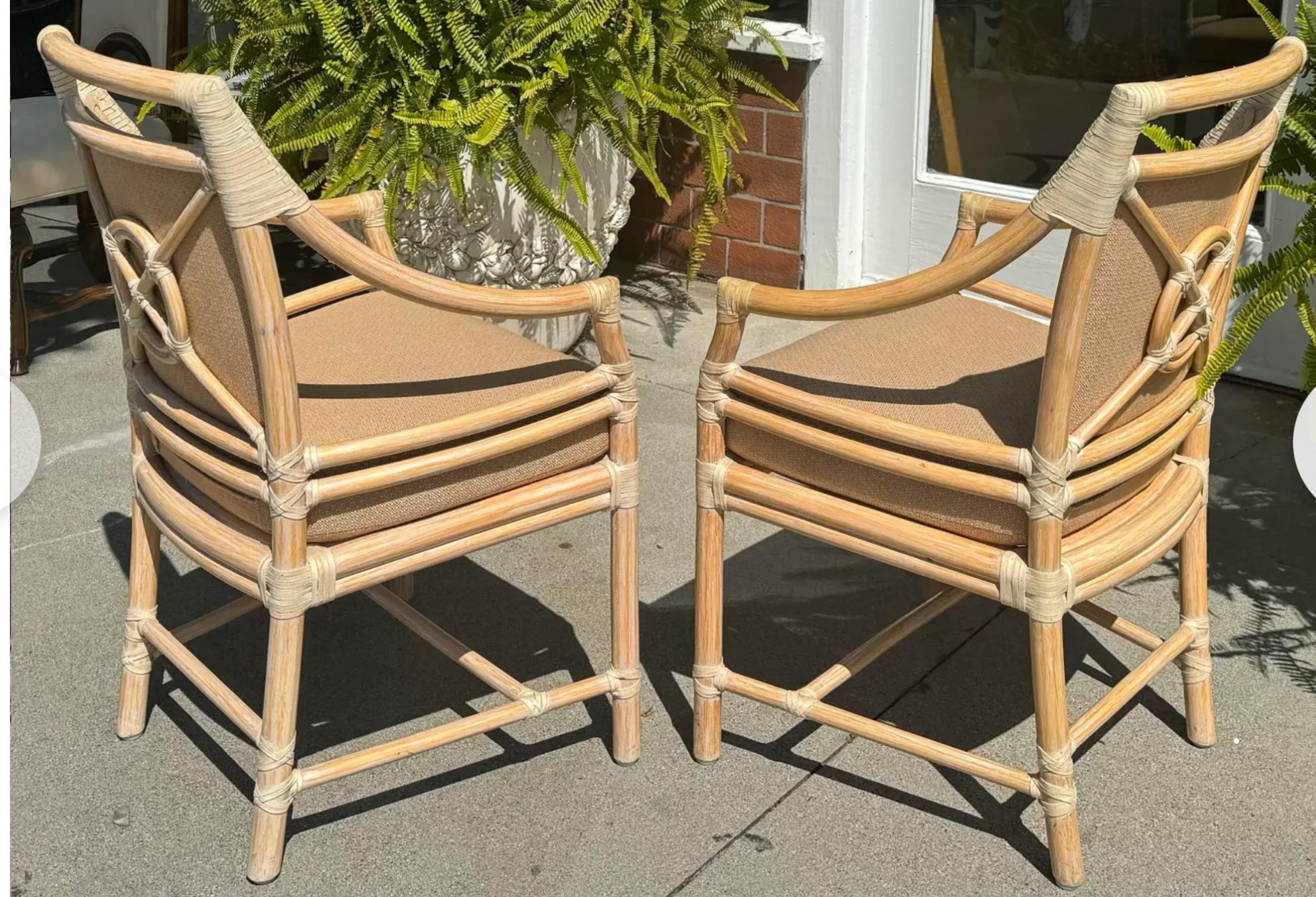 Mid-Century Modern Pair of McGuire Furniture Company Bamboo Arm Chairs - Target Pattern For Sale