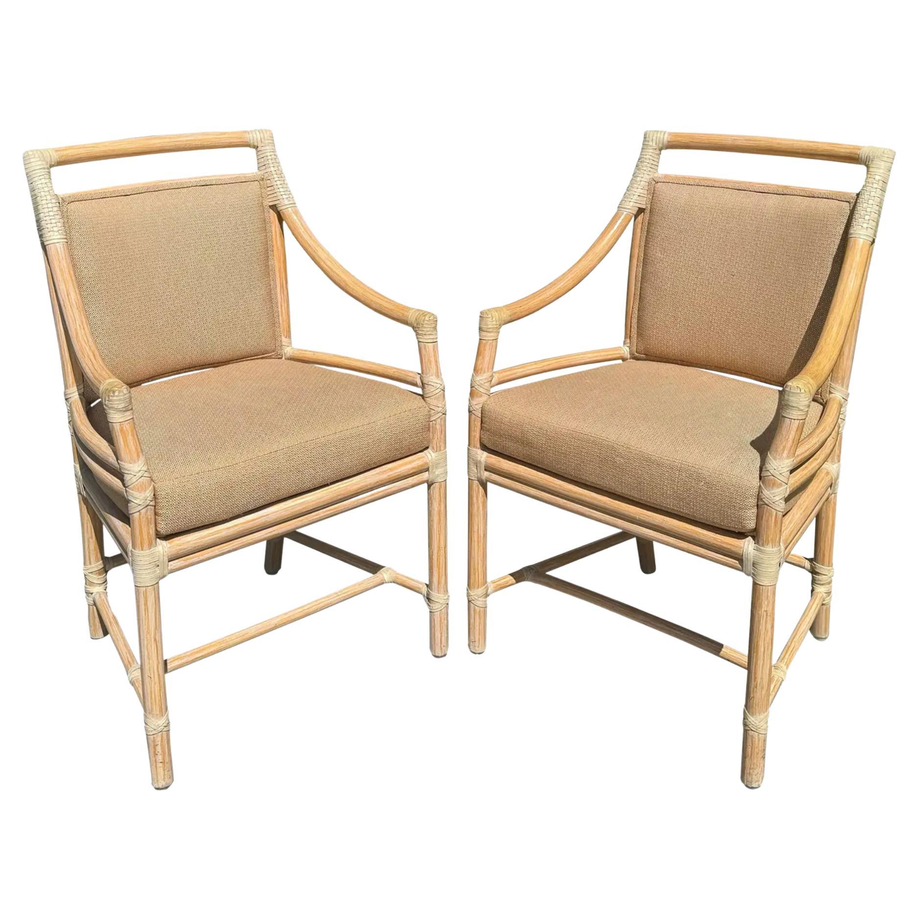 Pair of McGuire Furniture Company Bamboo Arm Chairs - Target Pattern For Sale