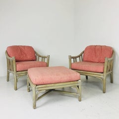 Pair of McGuire Lounge Chairs with Ottoman