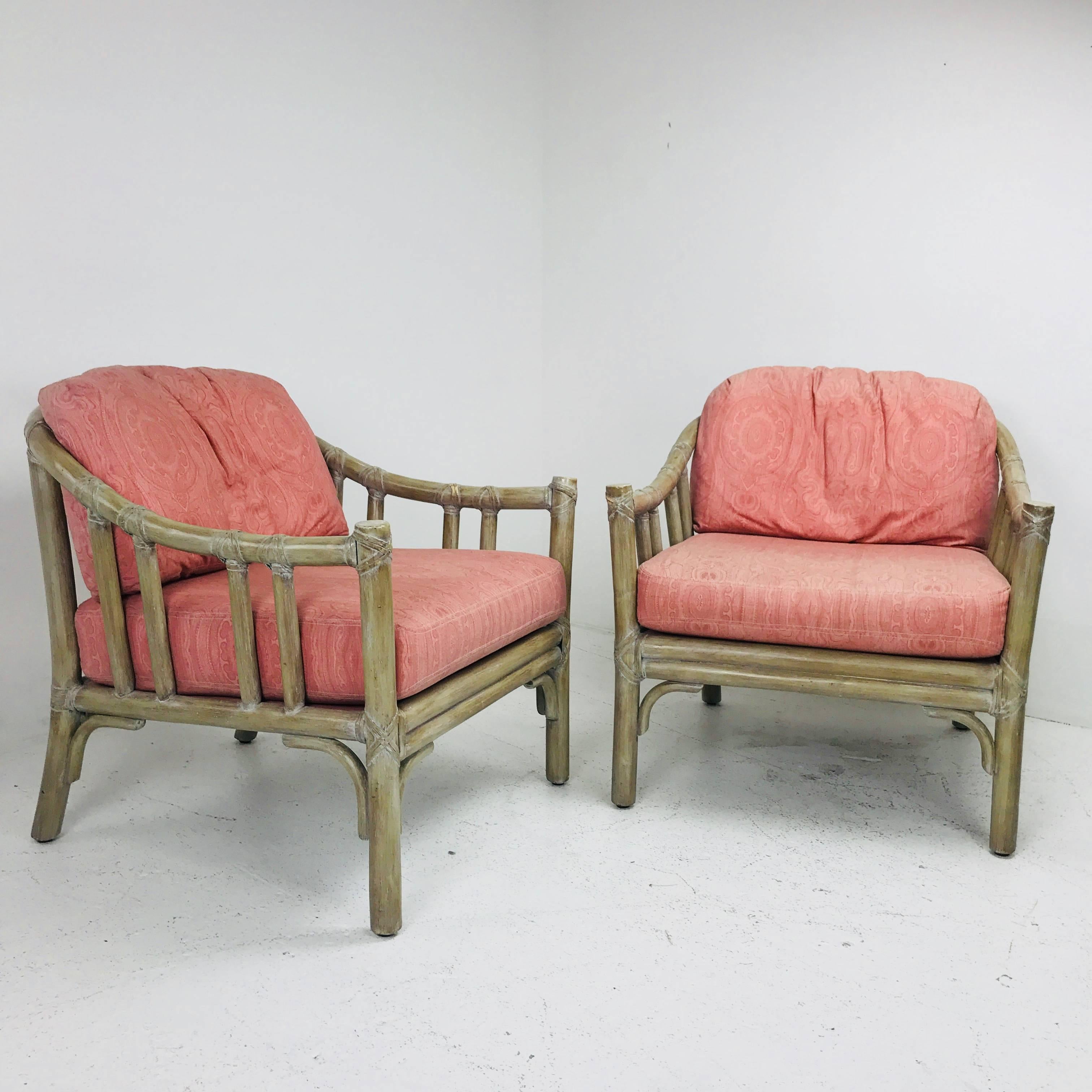 Pair of McGuire Lounge Chairs with Ottoman 3