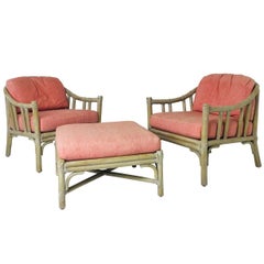 Pair of McGuire Lounge Chairs with Ottoman