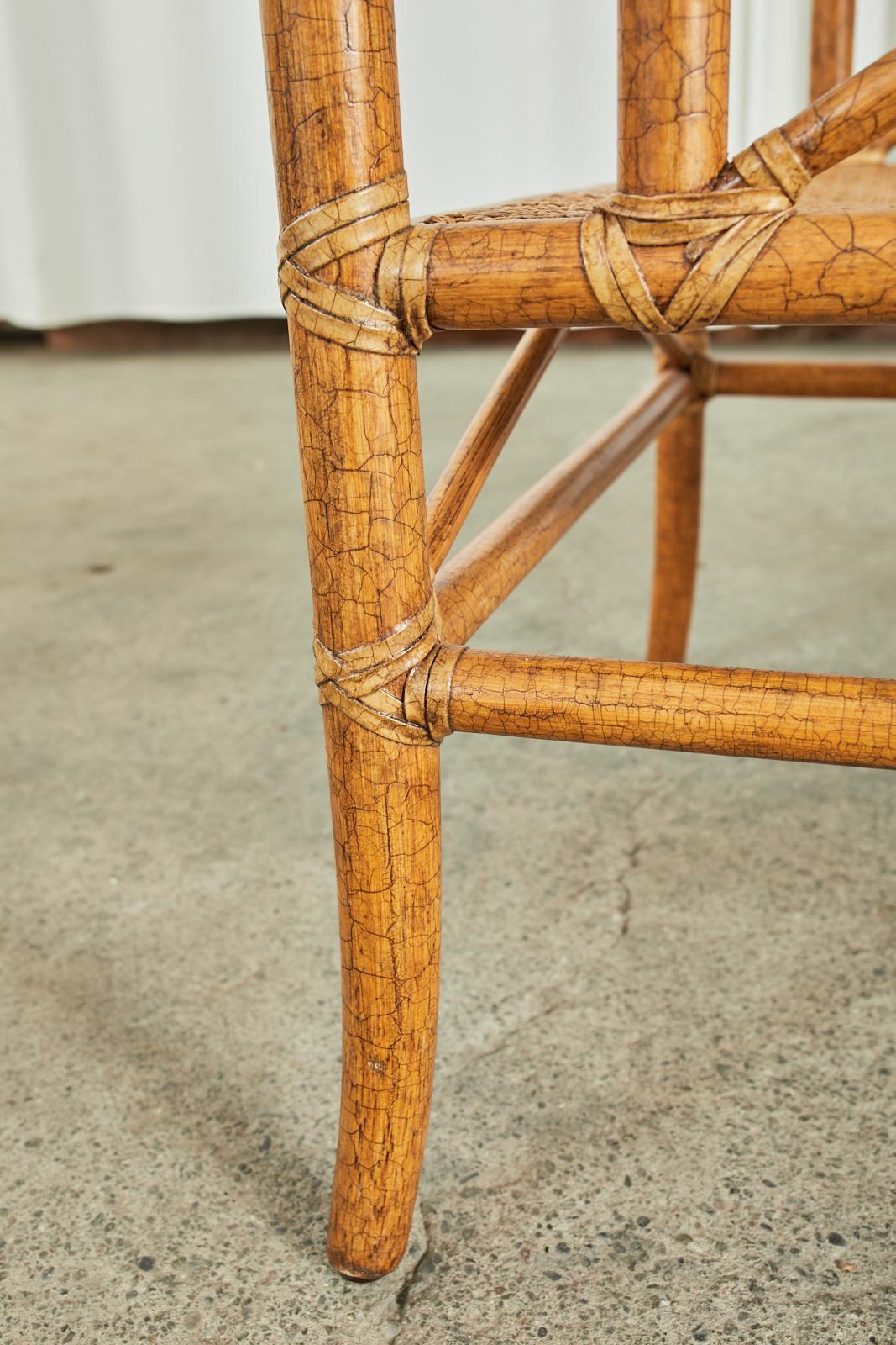 Pair of McGuire Marble Top Rattan Two Tier End Tables 6