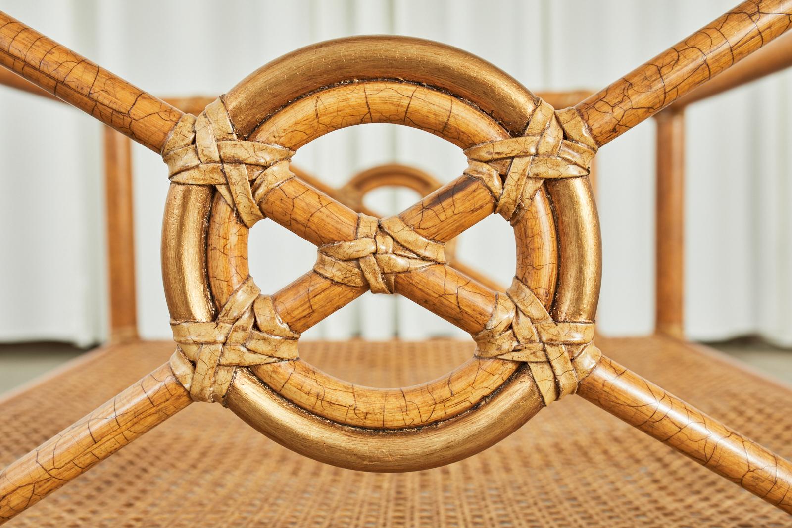 Pair of McGuire Marble Top Rattan Two Tier End Tables In Good Condition In Rio Vista, CA