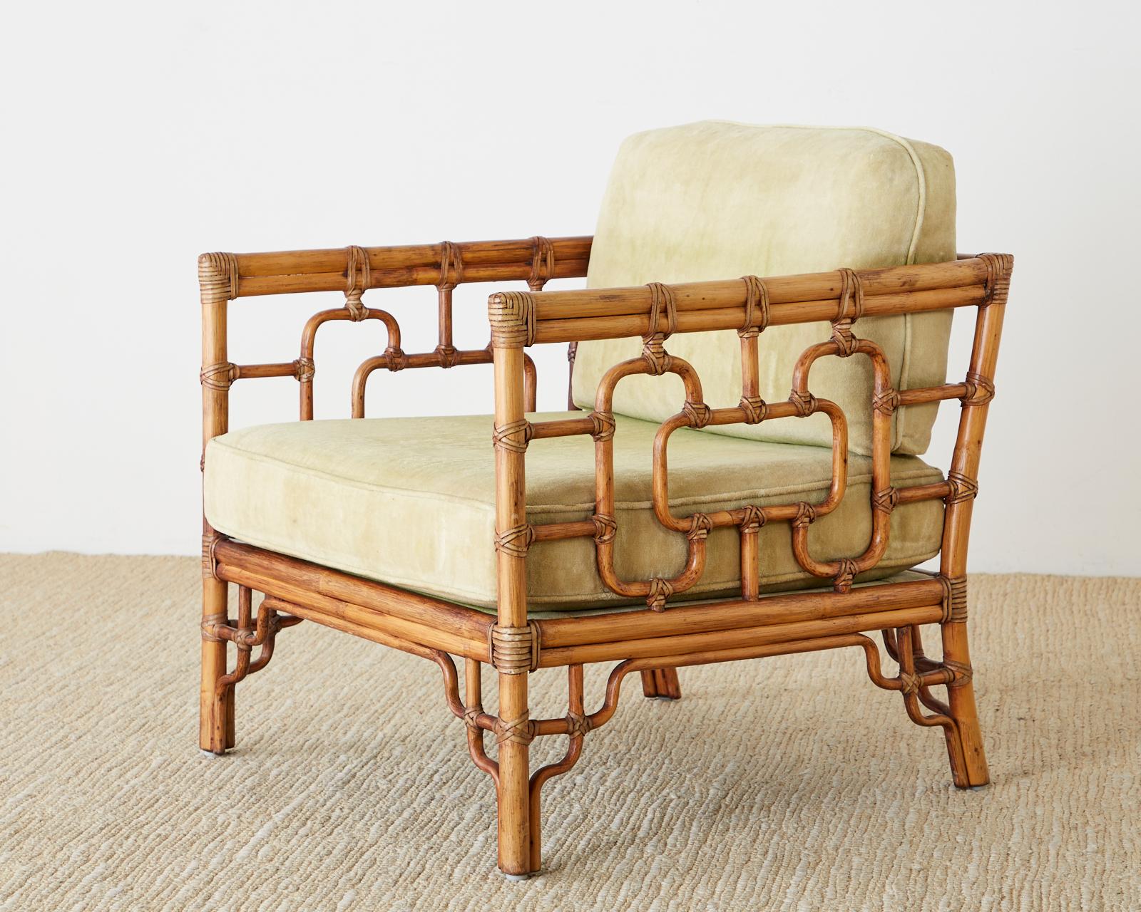 Organic Modern Pair of McGuire Marview Bamboo Rattan Cube Lounge Chairs